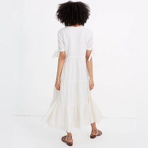 Madewell Petite Tie-Sleeve Tiered Midi Dress in Swiss Dot